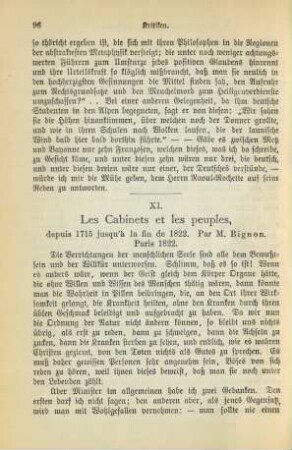 XI. Les Cabinets et les peuples, depuis 1715 jusqu'à la fin de 1882. Par M. Bignon. Paris 1822