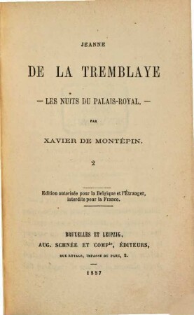 Jeanne de la Tremblaye : les nuits du Palais-Royal, 2