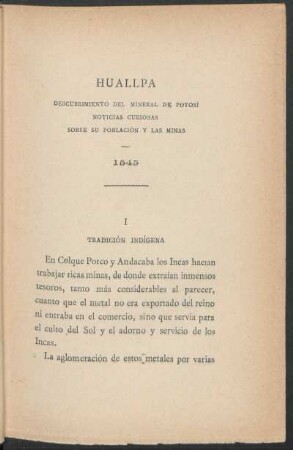 I - Tradición indígena