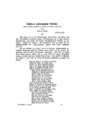 Schillers philosophische Gedichte : sechs Vorträge, gehalten in Berlin im Winter 1885/1886 ; IV.