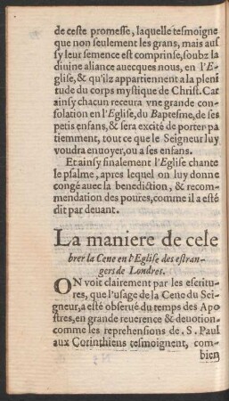 La maniere de celebrer la Cene en l'Eglise des estrangers de Londres.