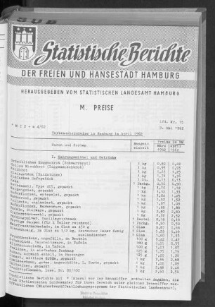Verbraucherpreise in Hamburg im April 1962 : Lfd. Nr. 15
