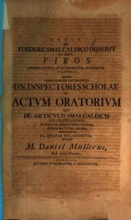 De foedere Smalcaldico disserit