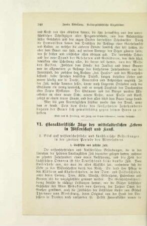 VI. Charakteristische Züge des mittelalterlichen Lebens in Wissenschaft und Kunst