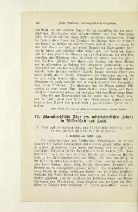 VI. Charakteristische Züge des mittelalterlichen Lebens in Wissenschaft und Kunst