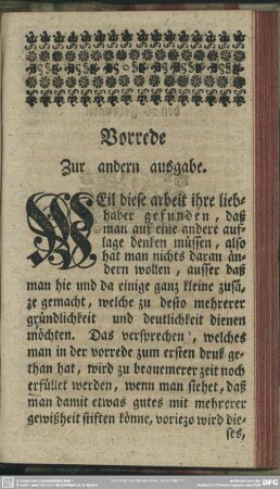 Vorrede Zur andern ausgabe