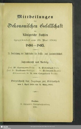 21.1894/95(1895): Mitteilungen der Ökonomischen Gesellschaft im Königreiche Sachsen