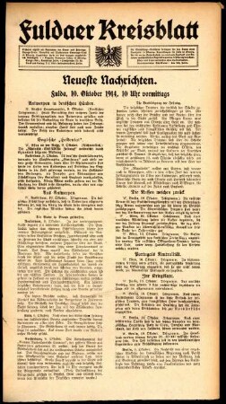 Zweite Ausgabe vom Samstag, den 10. Oktober 1914.