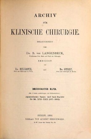 Archiv für klinische Chirurgie. 30. 1884