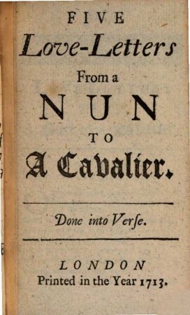 New miscellaneous poems with five Love poems letters from a nun to a cavalier