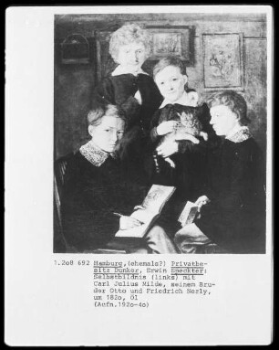 Selbstbildnis (links) mit Carl Julius Milde, seinem Bruder Otto und Friedrich Nerly