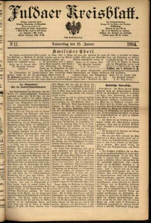 Erste Ausgabe vom Donnerstag, den 25. Januar 1894.
