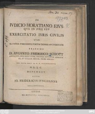 De Ivdicio Horatiano Eivsqve In Ivre Vsv : Exercitatio Ivris Civilis