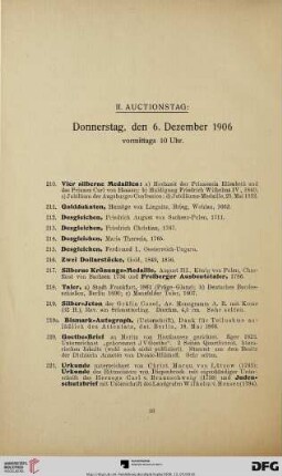 II. Auctionstag: Donnerstag, den 6. Dezember 1906, vormittags 10 Uhr (Nr. 210-470)