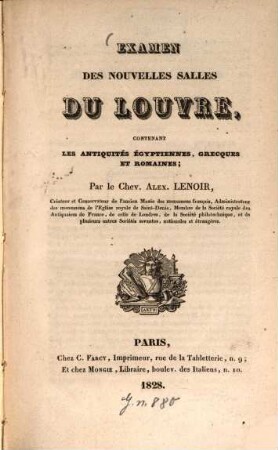 Examen des nouvelles salles du Louvre, contenant les antiquités égyptiennes, grecques et romaines
