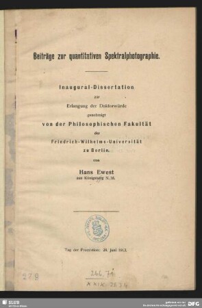 Beiträge zur quantitativen Spektralphotographie