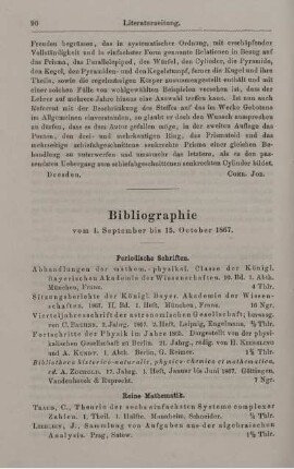 Bibliographie vom 1. September bis 15. October 1867.