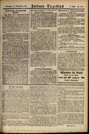 Zweite Ausgabe vom Samstag, den 27. November 1920.