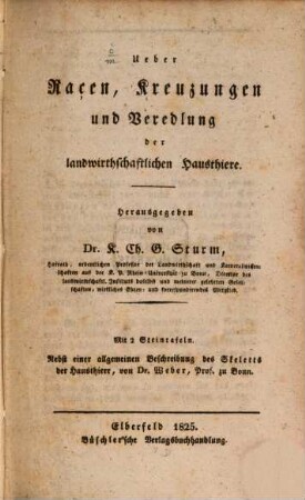 Ueber Raçen, Kreuzungen und Veredlung der landwirthschaftlichen Hausthiere