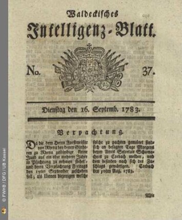 No. 37, Dienstag den 16. Septemb. 1783