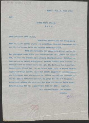 Brief an Fritz Fleck : 16.07.1913