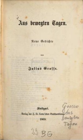 Aus bewegten Tagen : neue Gedichte