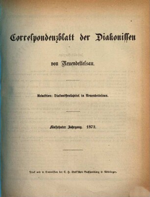 Korrespondenzblatt der Diakonissen von Neuendettelsau. 15, 15. 1872