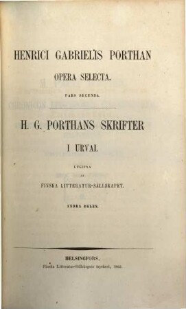 Henrici Gabrielis Porthan opera selecta, 2