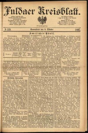 Erste Ausgabe vom Samstag, den 09. Oktober 1897.