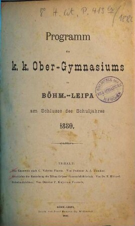 Programm des K.K. Ober-Gymnasiums in Böhm.-Leipa, 1880