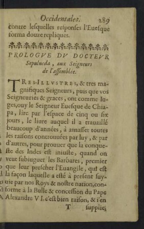 Prologue du docteur sepulueda, aux Seigneurs de l'assemblée.