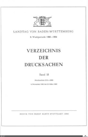 133: Landtag Baden-Württemberg, Beilagen, 1982-1983, Bd. 18