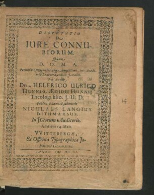 Disputatio De Iure Connubiorum