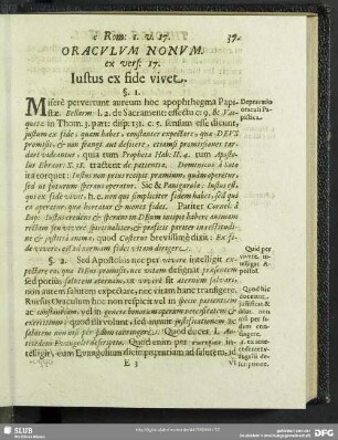 Oraculum Nonum. ex vers: 17. Iustus ex side vivet