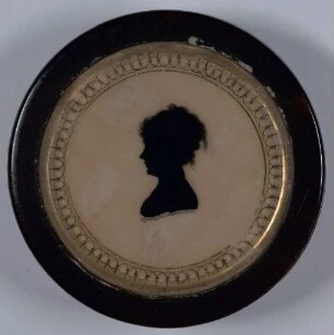 Schildpattdose mit Silhouette einer Dame