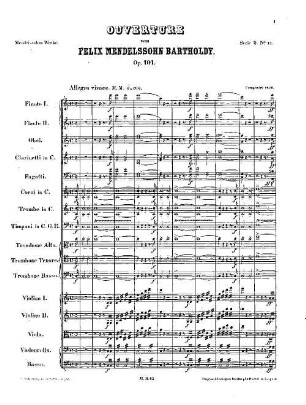 Felix Mendelssohn-Bartholdys Werke, 2,15. Nr. 15, Trompeten-Ouverture : op. 101 in C. - 49 S. - Pl.-Nr. M.B.15