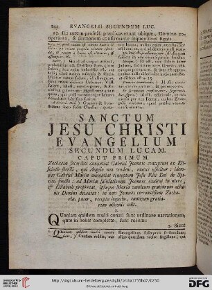 Sanctum Jesu Christi Evangelium secundum Lucam