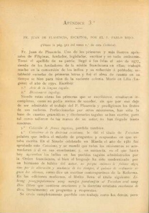 Apéndice 3.° Fr. Juan de Plasencia, escritor, por el P. Pablo Rojo