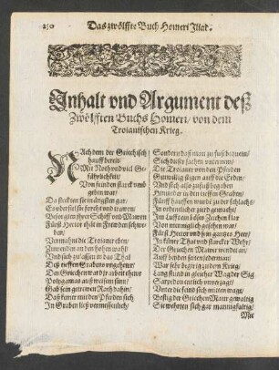 Inhalt und Argument deß Zwölfften Buchs Homeri/ von dem Troianischen Krieg.