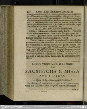 Locus Vicesimus Secundus De Sacrificiis & Missa Pontificia