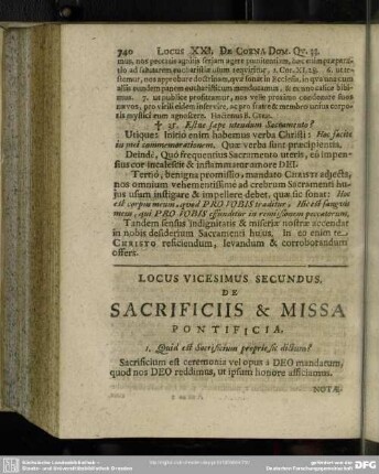 Locus Vicesimus Secundus De Sacrificiis & Missa Pontificia