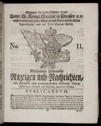 No. 11. Montags, den 15ten Martii, 1756.