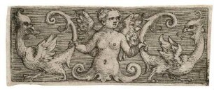 Ornamentleiste mit Groteske mit zwei Hähnen