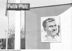 Dresden, Fucikplatz (Straßburger Platz). Ehrung für den tschechischen Antifaschisten Julius Fucik am Straßburger Platz (Umbennung in Julius-Fucik-Platz), 1951
