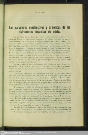 Los caracteres constructivos y armónicos de los instrumentos mecánicos de música
