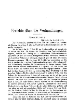 Berichte über die Verhandlungen : [Erste Sitzung]