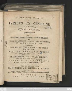 Dissertatio Ivridica De Ivribvs Ex Cessione Tam Valida, Qvam Invalida