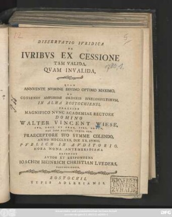 Dissertatio Ivridica De Ivribvs Ex Cessione Tam Valida, Qvam Invalida