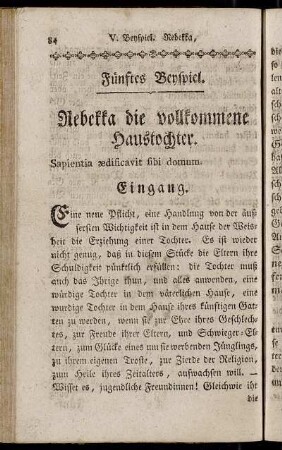 Fünftes Beyspiel. Rebekka die vollkommene Haustochter