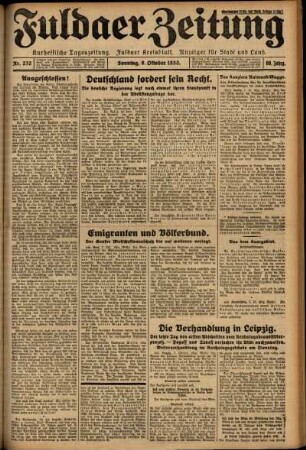 Erste Ausgabe vom Sonntag, den 08. Oktober 1933.